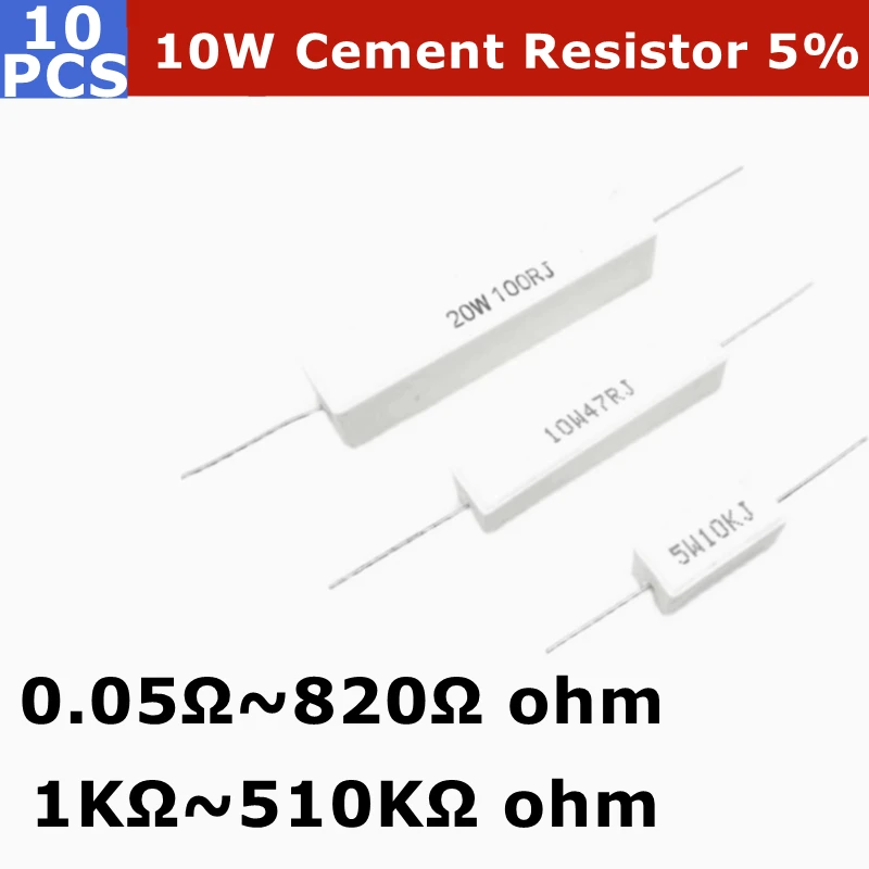 

10 шт. 10 Вт цементный резистор 5% 4,7 К 5 К 5,1 К 5,6 К 6,2 К 6,8 К 7,5 К 8,2 К 10 К 12 К 15 К 18 К 20 К 22 К 27 К 30 К 33 К 39 К 43 К 47 К 50 К 51 К 56 К