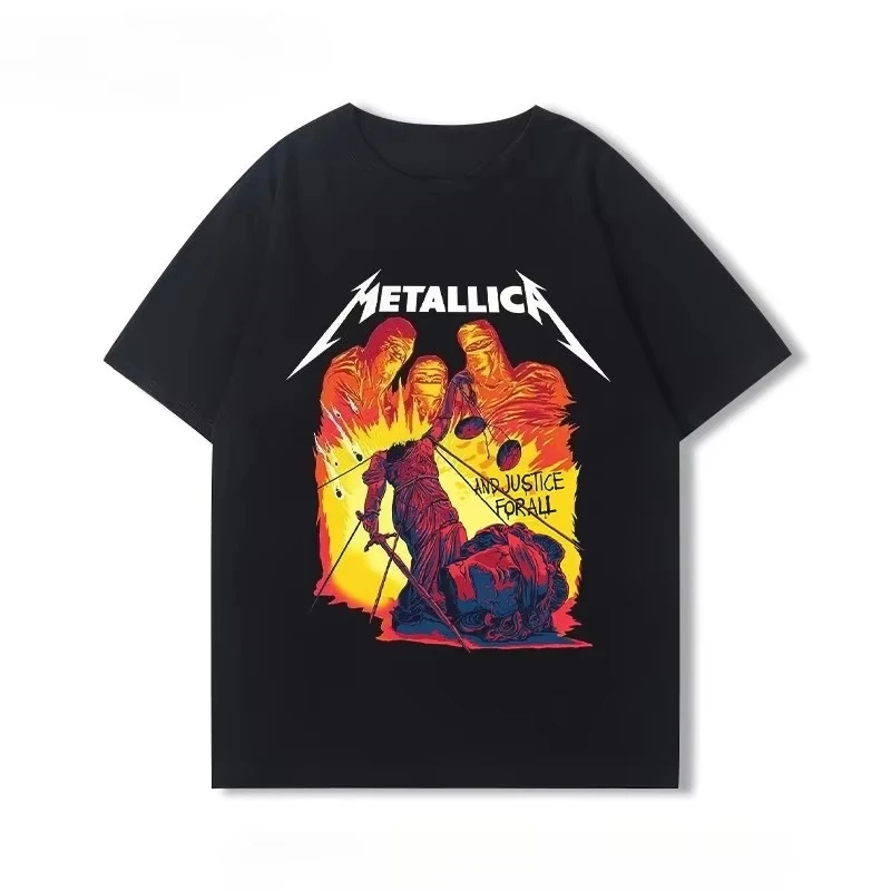 

Футболка Metallica and Justice for All, мужская и женская, с коротким рукавом, винтажные топы в стиле Y2k, футболка класса люкс, летняя рубашка Y2k, футболки