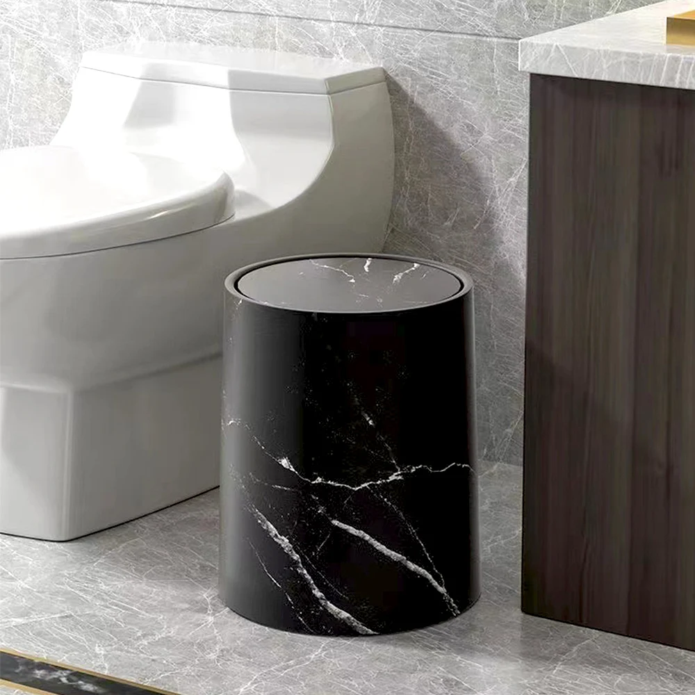 9/14L Nordic Marble Wastebasket Dustbin Trash Can with Lid & Inner Bucket Garbage Can for Bathroom Office Bedroom Paper Basket