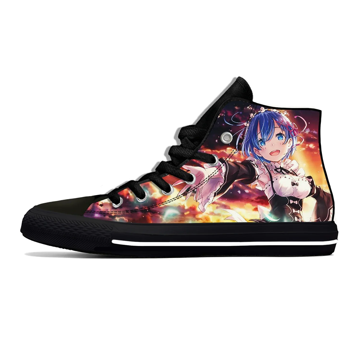 Zapatillas deportivas de lona con estampado 3D para hombre y mujer, zapatos de tela ligera, informales, transpirables, Anime Re Zero Rem y Ram