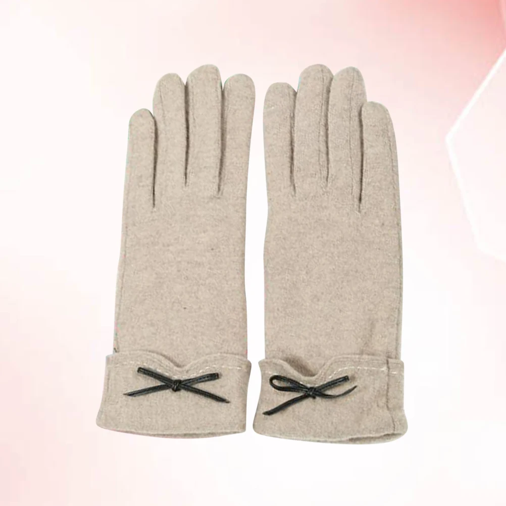 

1 Pair Touch Screen Bow Gloves Winter Warm Cashmere Gloves For Women Outdoor Fashionable Keep Warm Mitten