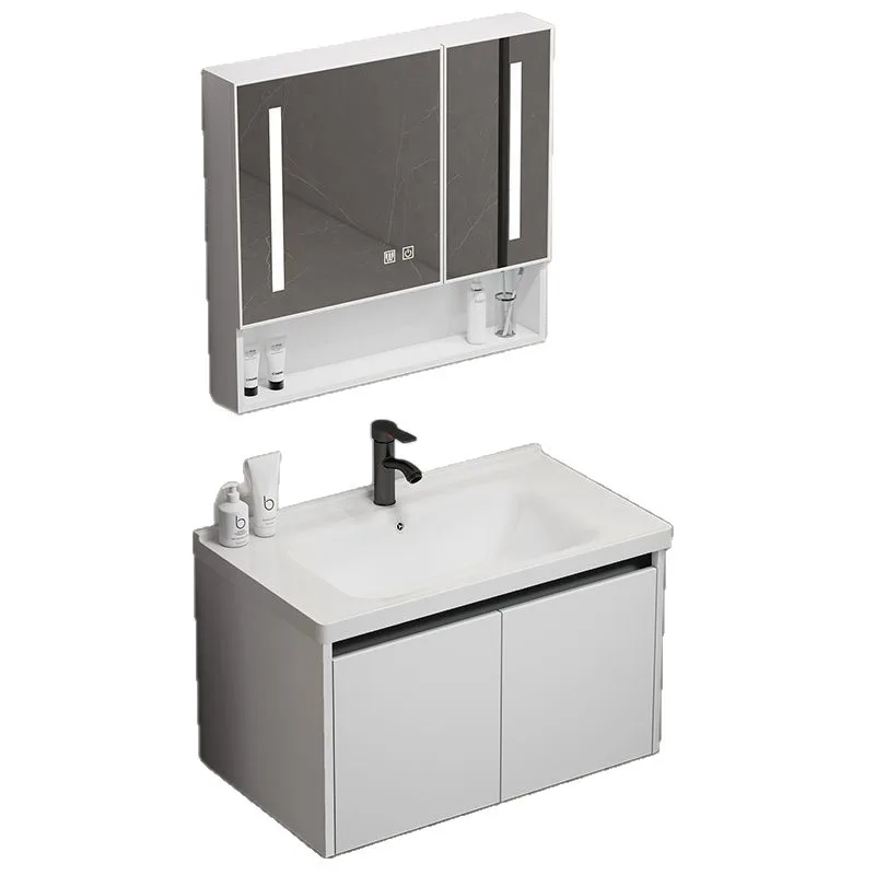 Simple washbasin small apartment wash basin cabinet combination space aluminum bathroom cabinet ceramic integrated basin