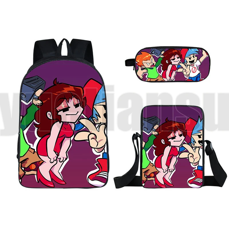 3D Anime Hot Game Friday Night Funkin Backpack 3Pcs/Set Children Book Bagteens Harajuku High Quality Travel bag Kid School bag