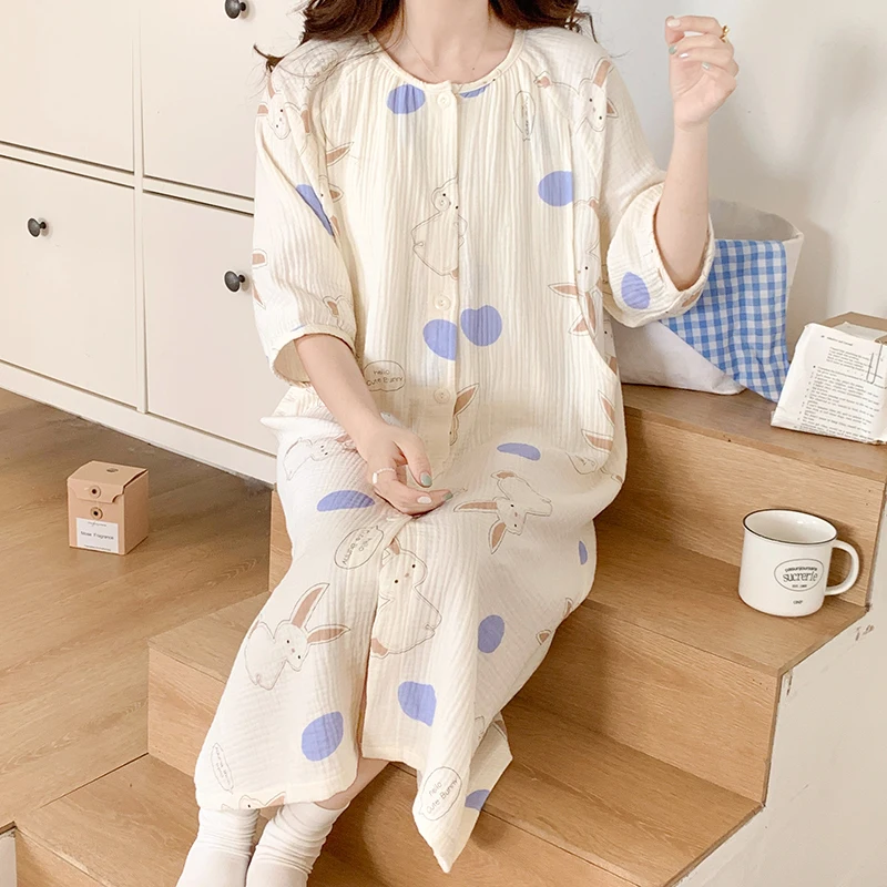 

100% Cotton Double Gauze Nursing Nightdress for Maternity Summer Soft Thin Floral Printed Sleepwear Pregnancy Home Hospital Wear