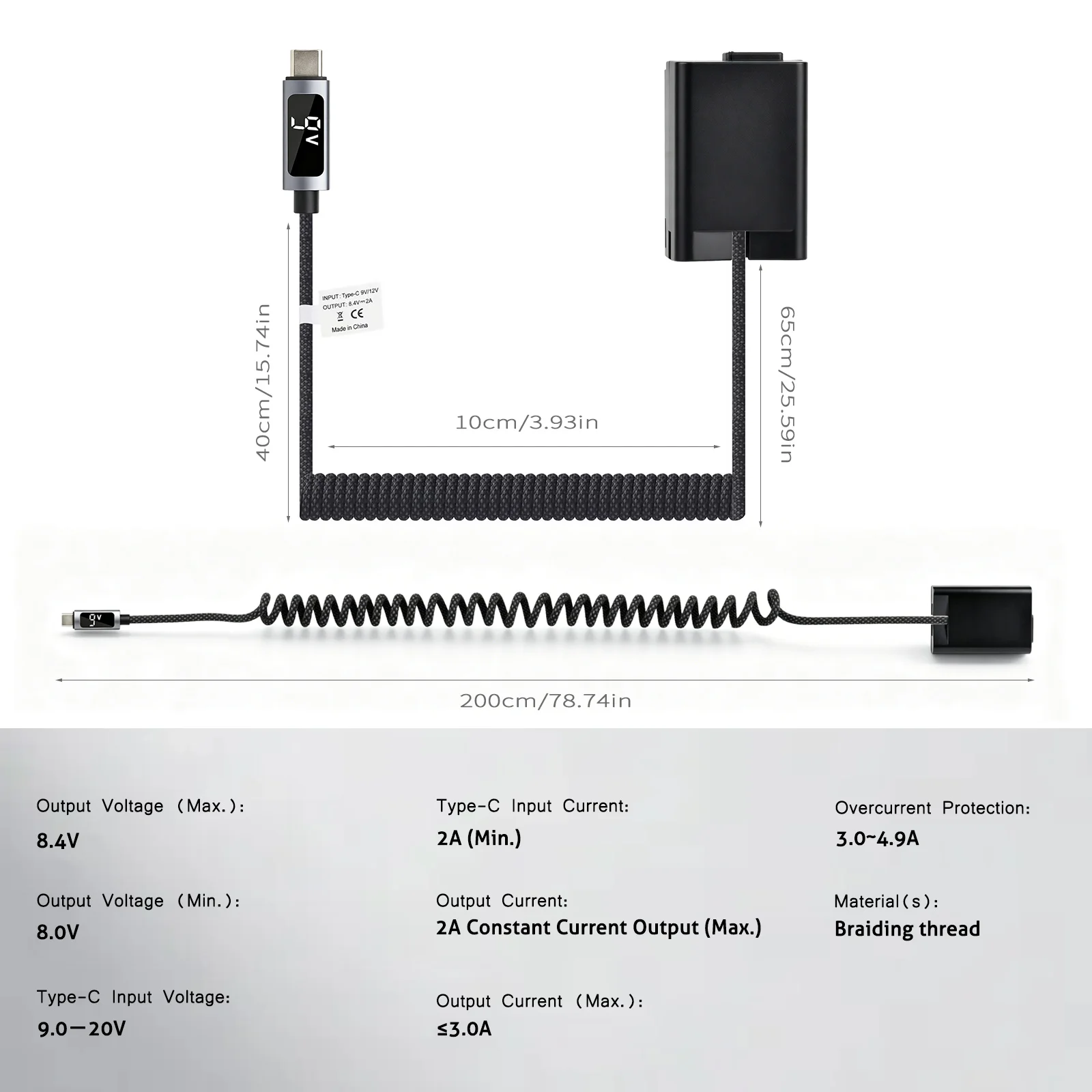 Sztuczna bateria z zasilaczem USB-C 9V PD do EN-EL15 EN-EL25 NP-FW50 NP-FZ100 DMW-BLK22 NP-W126 NP-W235 LP-E17 — zdjęcie produktu 4