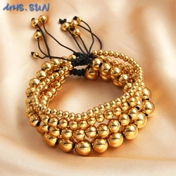 MHS.SUN Adjustable Stainless Steel Beaded Bracelet Gold Silver Color Handmade Braid Woven Rope Bracelet For Women Men Jewelry