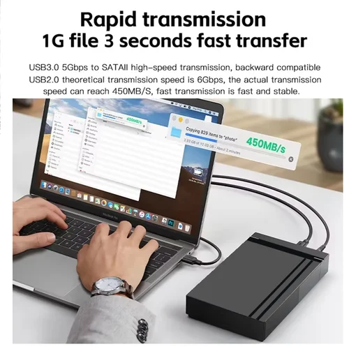 Imagen 2 del producto Caja HDD de 3,5 pulgadas, adaptador SATA a USB 3,0, carcasa de disco duro externo para disco SSD de 2,5 "", 3,5"", 450 Mb/s, funda HDD de 10TB para PC y portátil