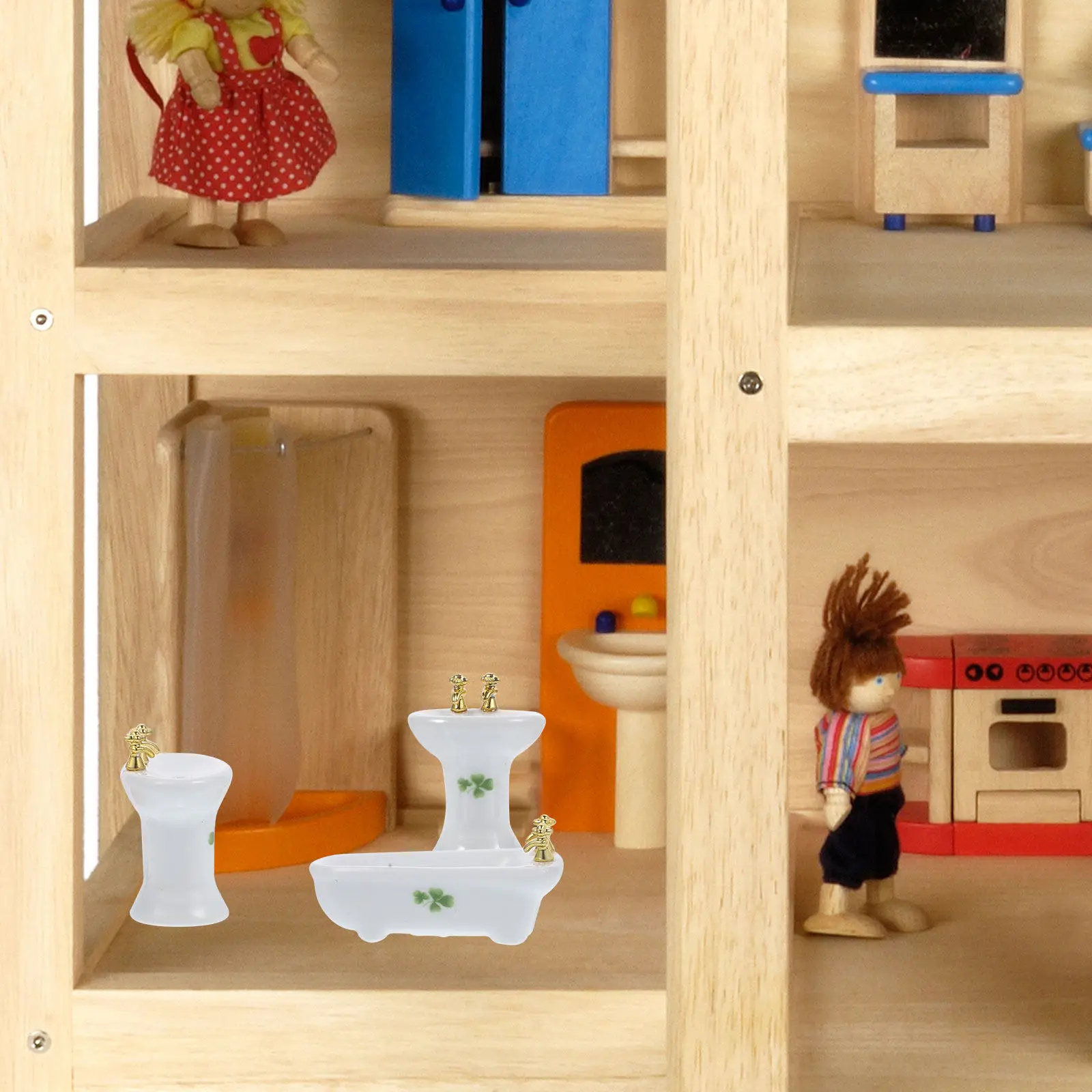 

1Set Ceramic Miniature Bathroom Toilet Bathtub Furnishing Mini Shower Room Accessories Small Bathroom Decor for Mini House