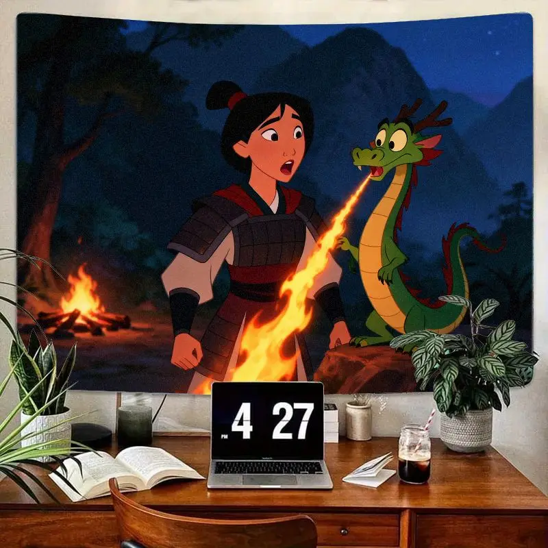 

1PC Mulan Mushu Fire Tapestry, Disney Cartoon Wall Art, Modern Polyester Wall Art for Bedroom Living Room Dorm, Kids Girl Gift