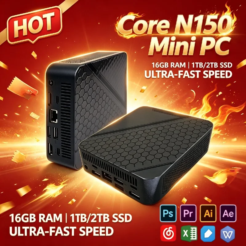 2026 Intel N150 Mini Computer 16GB DDR4 M.2 NVMe SSD 512GB Triple 4K WiFi6 BT5.2 Silent Cooling Office Home Pro Max Speed