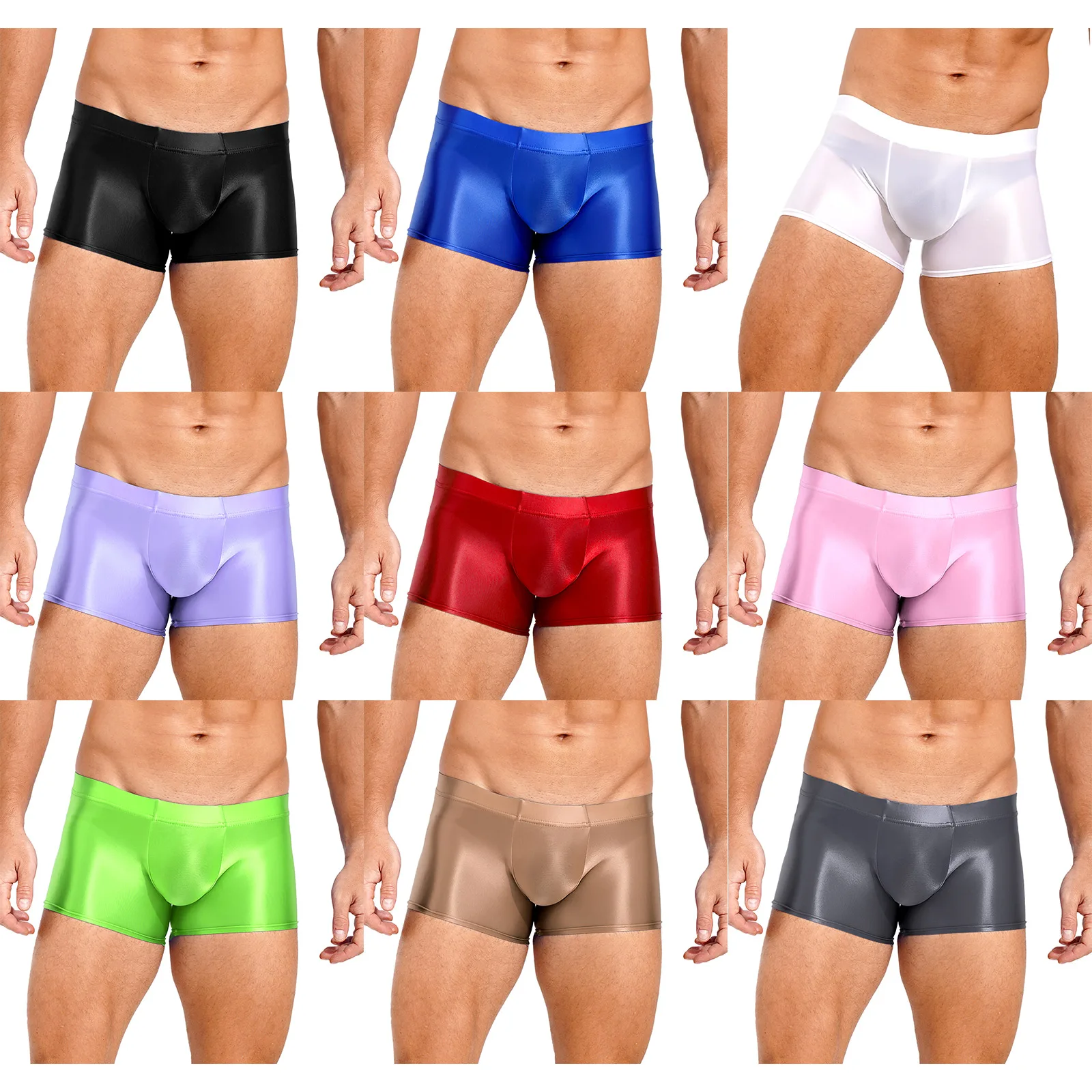 Mens Boxer Shorts Glossy Boxer Briefs Underwear Bottoms Pants Low Rise Underpants Pool Party Beach Volleyball Shorts Beachwear