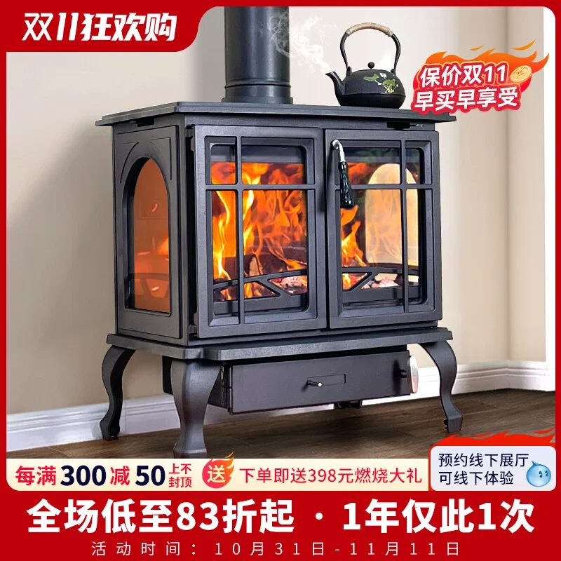 Real fire fireplace Rural heating Cast iron wood-burning fireplace Real fire firewood-burning firewood heating fireplace Full se