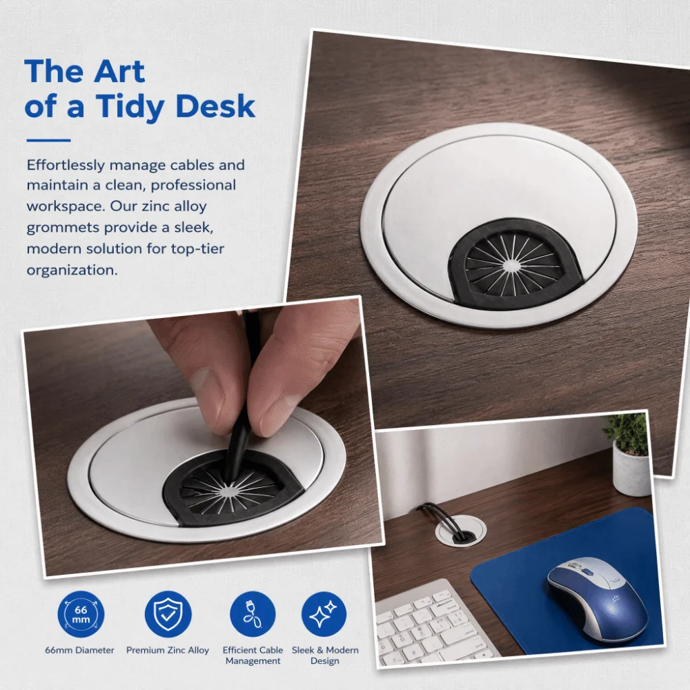 4pcs Durable 60mm Diameter Desk Grommet Zinc Alloy Round Cable Hole Cover Wire Cord Organizer Office