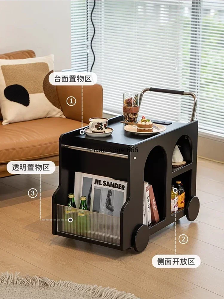 Light luxury removable solid wood cart cabinet with socket edge storage