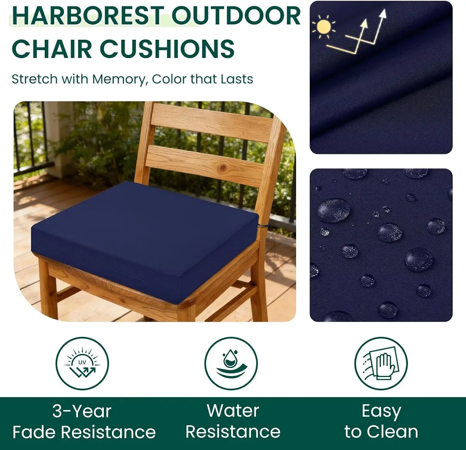 Outdoor Chair Cushions Set of 4, Water Resistant Patio Cushions with Ties, Square Corner Seat Cushions, 18.5
