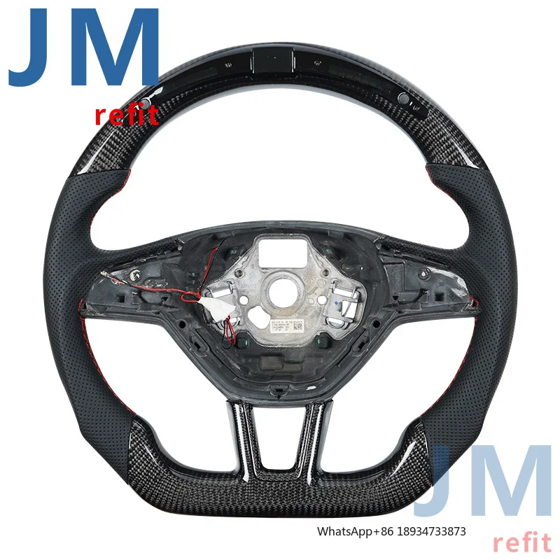 Professional Customized Carbon Fiber Steering Wheel For Skoda Octavia Kodiak Alcantara Leather Led Rpm