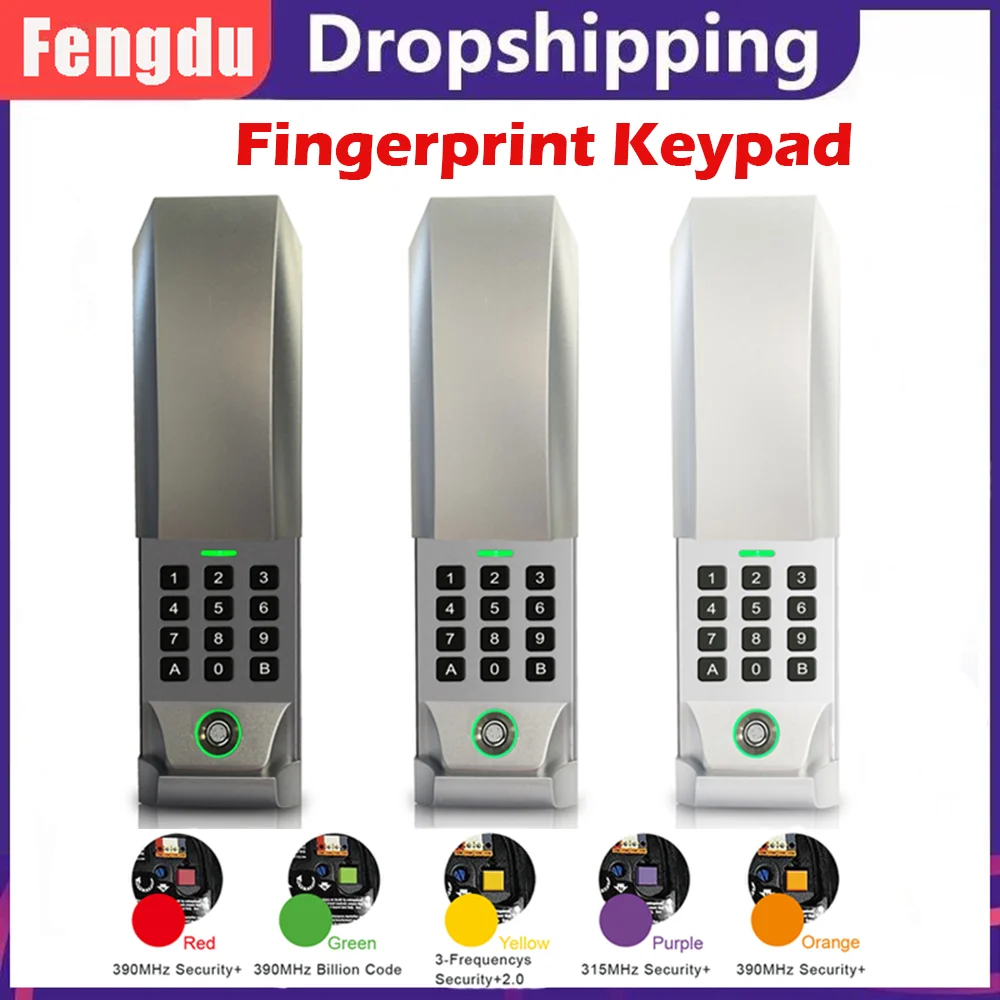 

877MAX Garage Door Opener Remote Keypad Fingerprint Remote Control For Red Yellow Purple Green Orange Learn Buttons