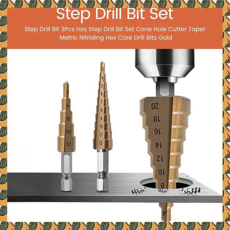 

A77I Step Drill Bit 3Pcs Hss Step Drill Bit Set Cone Hole Cutter Taper Metric Nitriding Hex Core Drill Bits