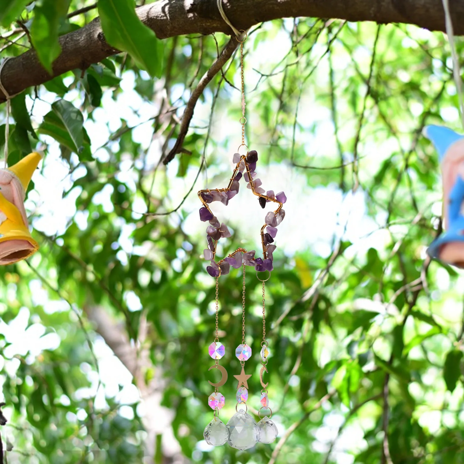 

1Pcs Large Purple Crystal Star Suncatcher Moon Pendant Colorful Decorative Wind Chime for Home Garden Decor