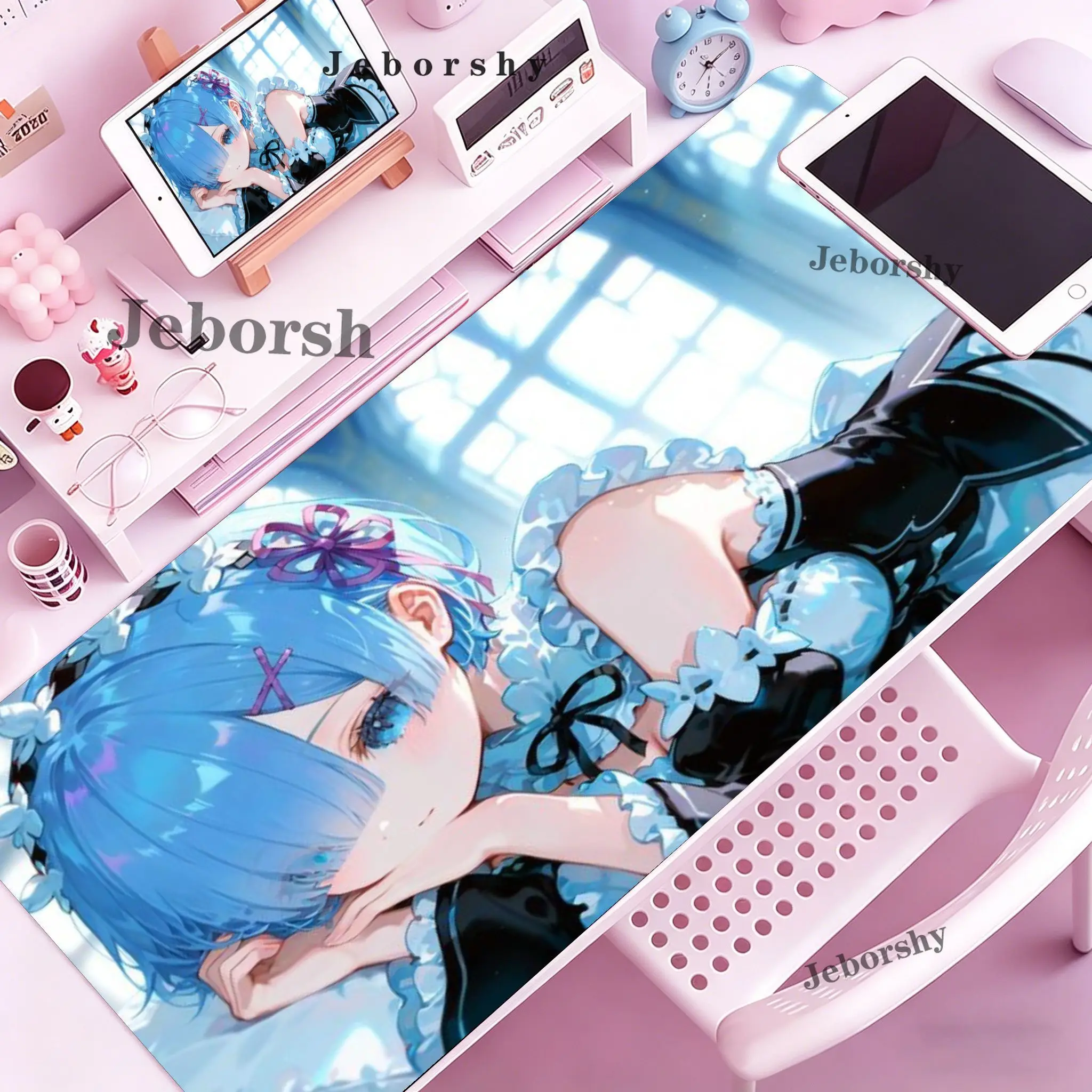 Cute R-Re Zero Rem Mouse Pad Non-slip Locking Edge DeskMat PC Laptop Accessories Rubber Office Keyboard Large Game carpet
