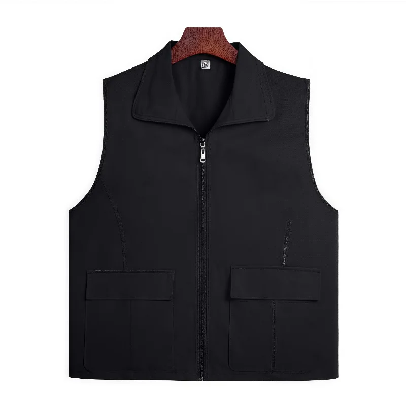 2025 New 100% Cotton Stand-Up Collar Vest with Two Pockets Breathable Durable Work Vest Volunteer Vest Bright Color Wholesale