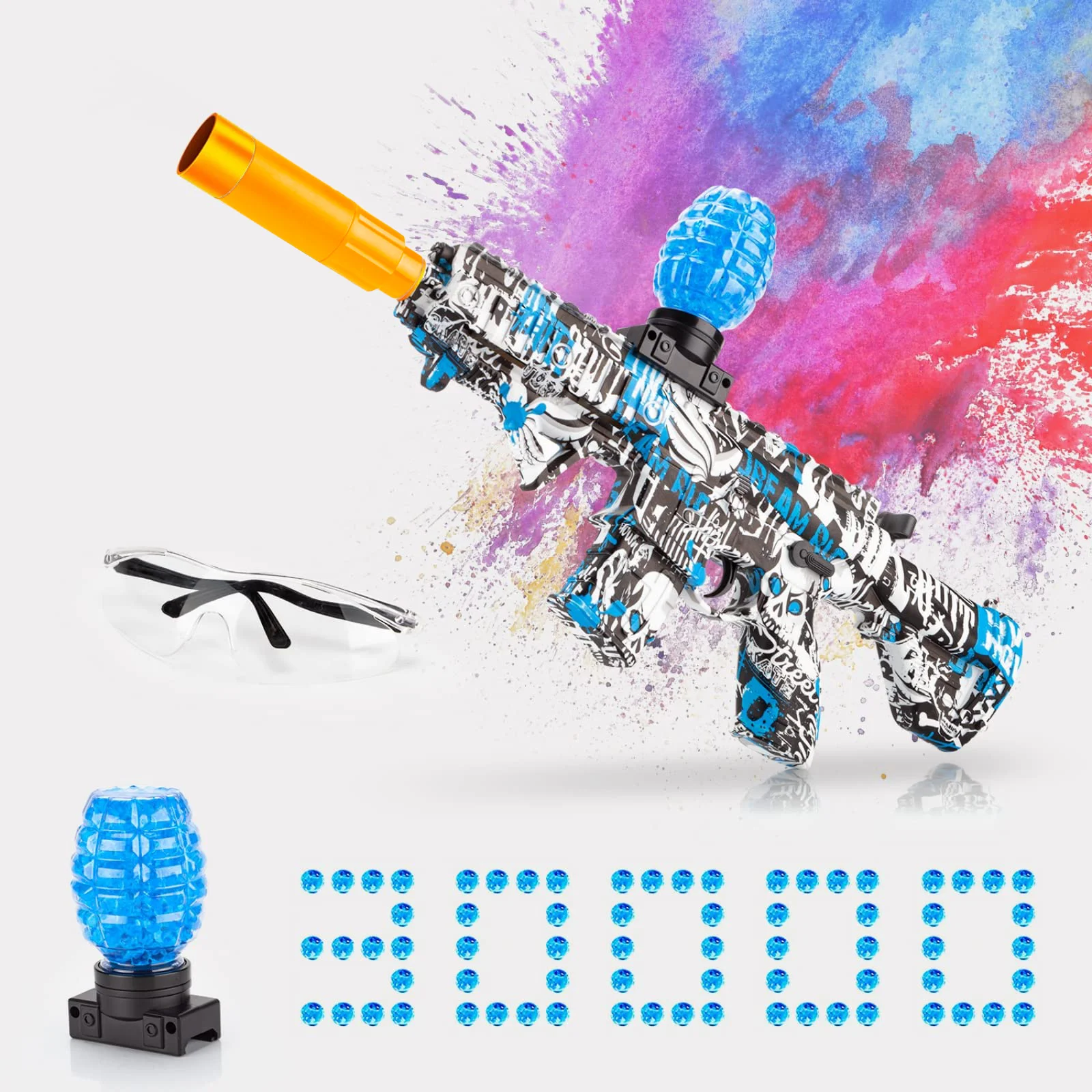 High-Speed Gelfire Blaster for Orbeez with 30000 Gel Rounds and Eyewear