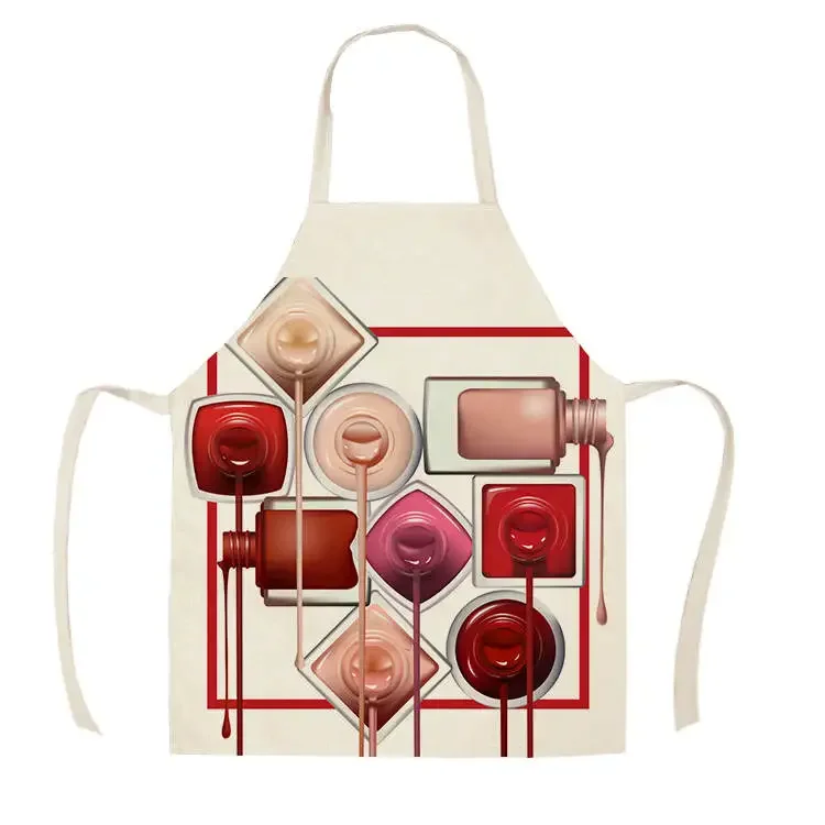 Home Kitchen Apron Color Nail Polish Bottle Printed Sleeveless Linen Aprons Men Women Home Cleaning Tools Fartuchy Chef Tablier