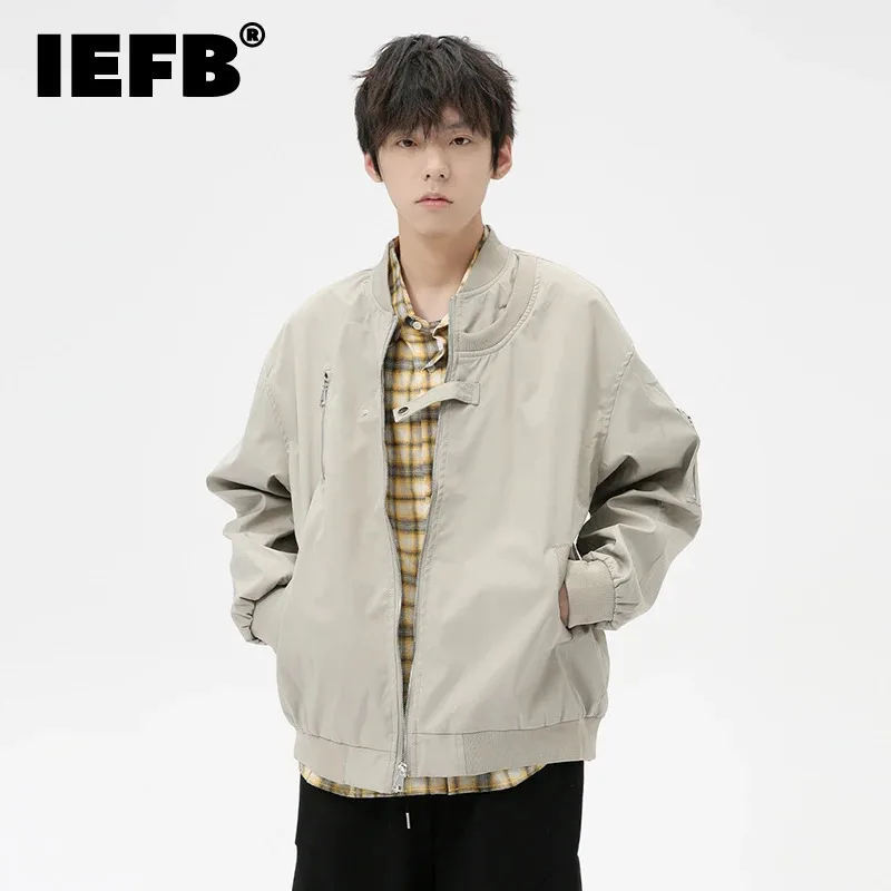 IEFB American Style Men's Jackets Zipper Patchwork Design Solid Color Stand Collar Loose Male Clothing New Menwear 2024 9C7550