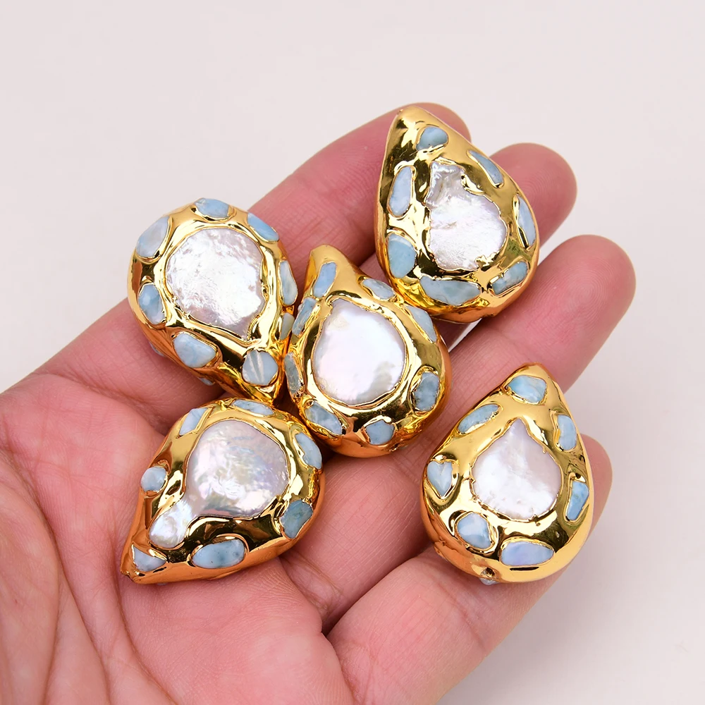 

5 шт. пресноводные белые жемчужные синие ларимарские бусины ювелирные изделия DIY