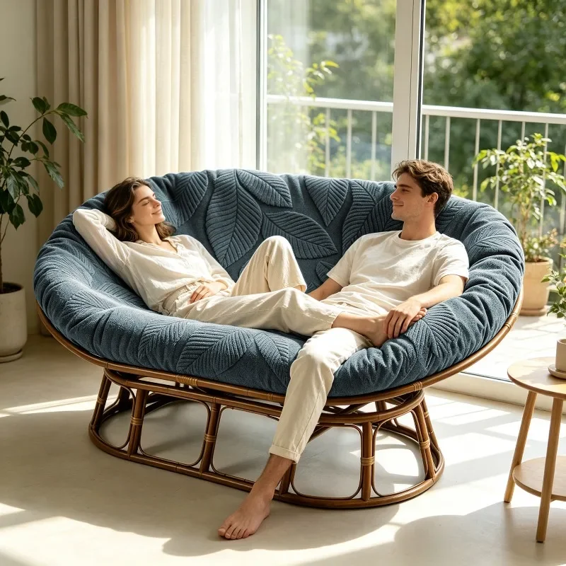 2 Seater Oval Rattan Sofa Slipcover Stretch Papasan Chair Cover Furniture Protector Replacement Seat Cover for Living Room Decor