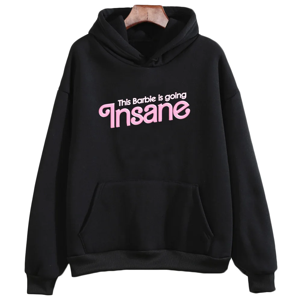 Barben heimer Hot Pink Hoodies Frauen Langarm Kapuzen pullover Cartoon Letter Print Fleece Pullover mit Taschen kleidung