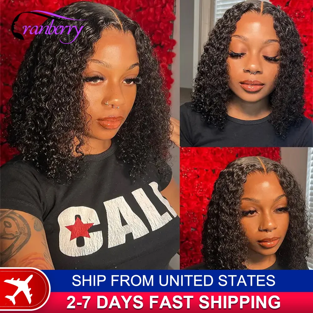 Human Hair Lace Wigs Remy Brazilian Transparent Water Wave Short Curly Bob Wig Cranberry Hair 180% Density 4x4 Lace Closure Wig