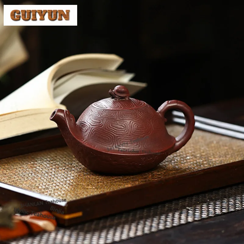 250ml Boutique Yixing Purple Clay Teapots Handmade Tortoise Pot Raw Ore Mud Kettle With Infuser Chinese Zisha Tea Set Collection