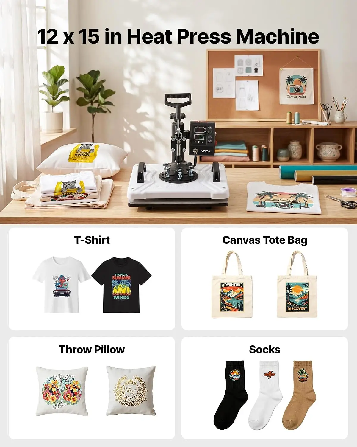Heat Press Machine 12 x 15 in Sublimation Press Machine Swing Away, Heat Up Fast and Even, Digital Precise Time and Temperature