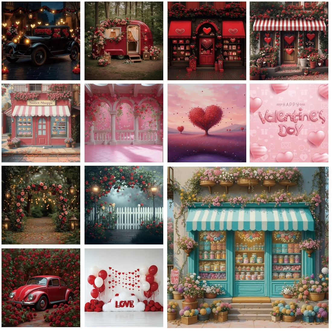 

MOON.QG Valentine'S Day Shop Photo Background Red Rose Heart Balloon Floor Backdrop Girl Decoration Poster Photozone Photobooth