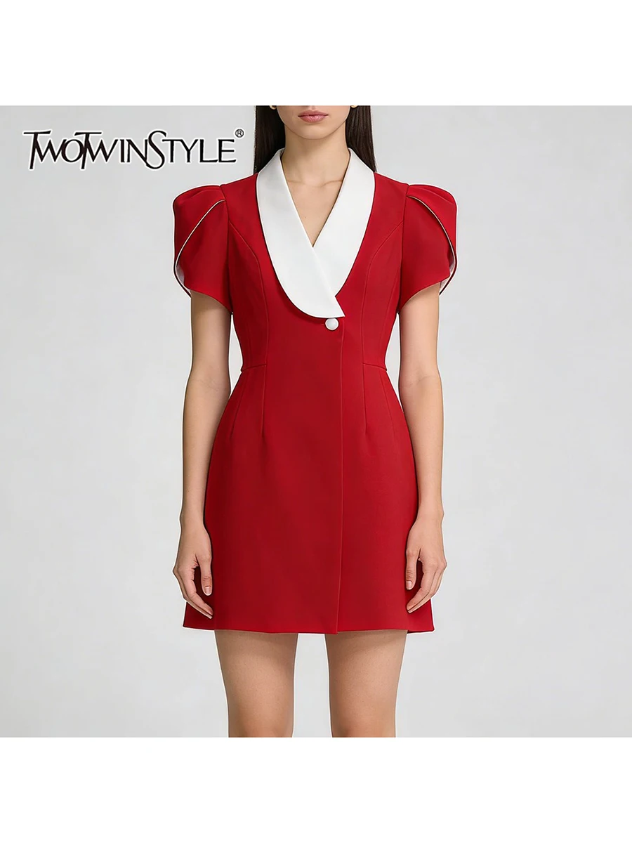 

TWOTWINSTYLE хит цвета для похудения элегантные мини-платья для женщин с v-образным вырезом и короткими рукавами модное платье с высокой талией женская одежда новая