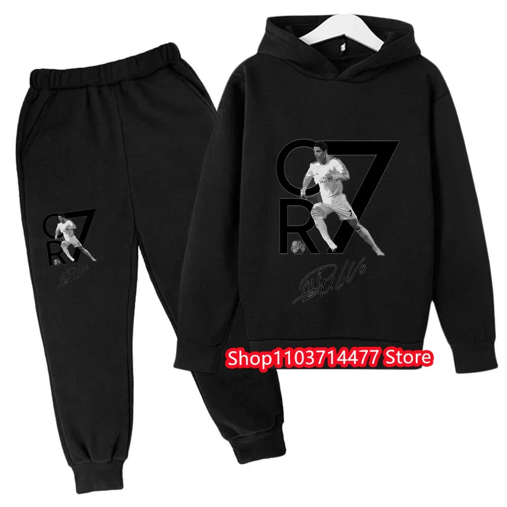 2024 Cristiano Ronaldo CR7 Cosplay Costumes Kids Football Idol Hoodie Set Pants Kids Boys High Quality Tops Girls Clothing Sets