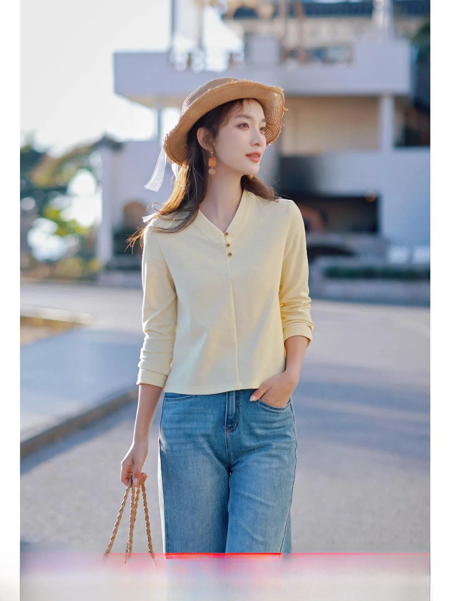 

Женская футболка Ele V-ne Long Sve, облегающая, из смесового хлопка, весенняя новинка, модный топ, красный цвет, трендовый дизайн