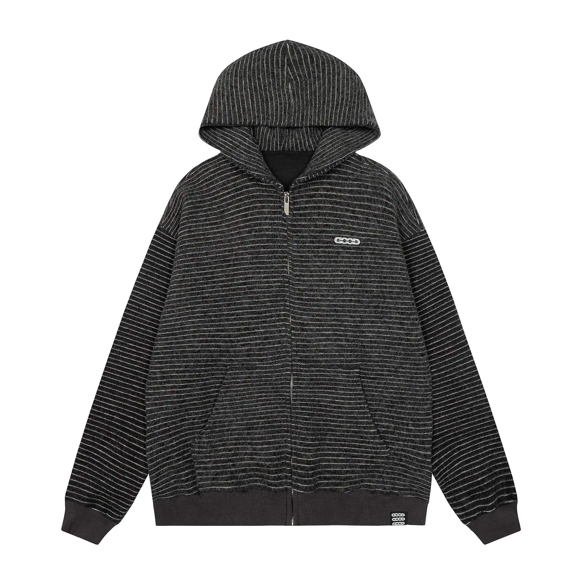 グッドブランド 新品 2026年 秋冬新作 ストライプカーディガン ヴィンテージ風 フード付きスウェットジャケット 男女兼用