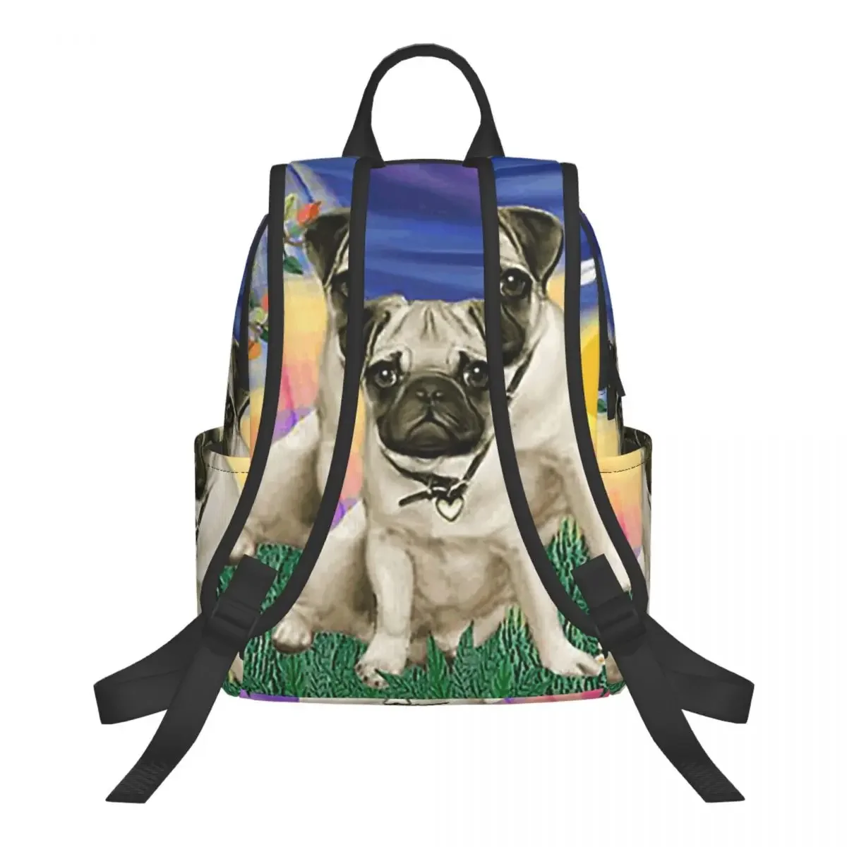 Twilight With A Pug Student Backpack School Bag Hiking Travel Daypack for Boys Girls Bookbag Shoulder Bags