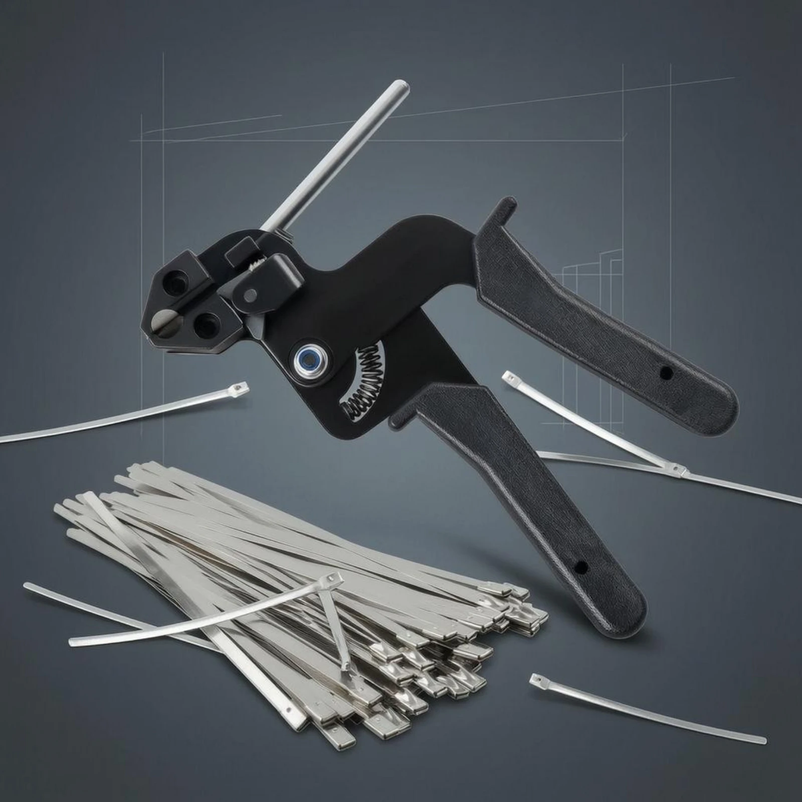 Cable Tie Tensioning Cutter Spring Loaded Manual Cable Tie Tensioner Black Metal Easy Grip view 5