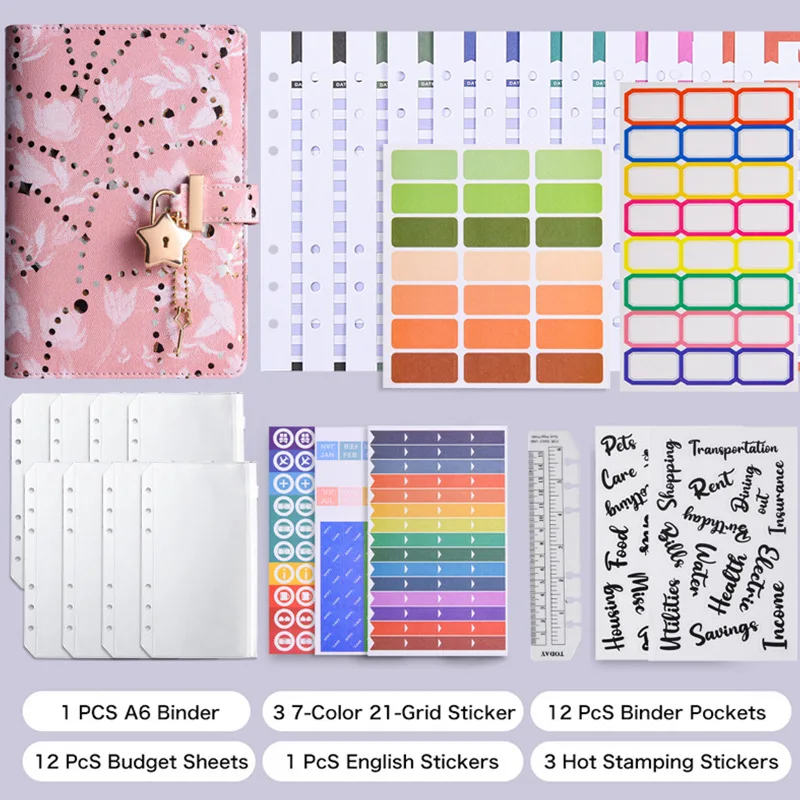 A6 Star Lock Macaron Color Notebook with Loose-leaf Pages Inner PagesFull Set of Storage Bags, Ie Office Stationery