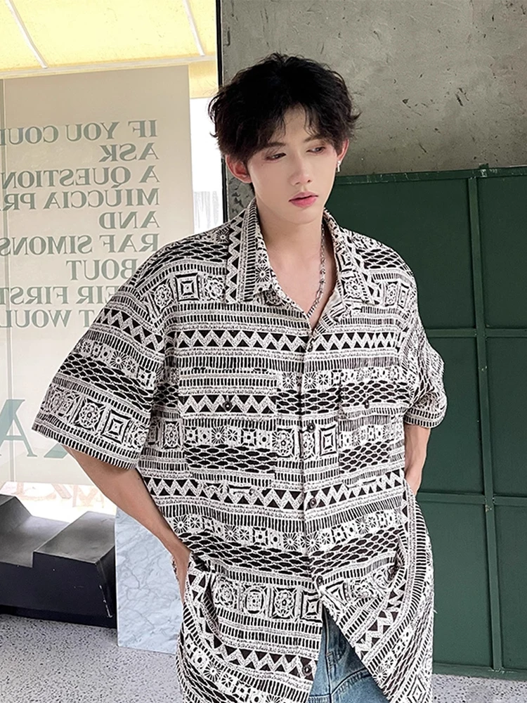 

Винтажный кубинский воротник f Sve Ice Silk irt, мужская летняя тонкая верхняя одежда High Sensation, повседневная свободная посадка, молодежный тренд