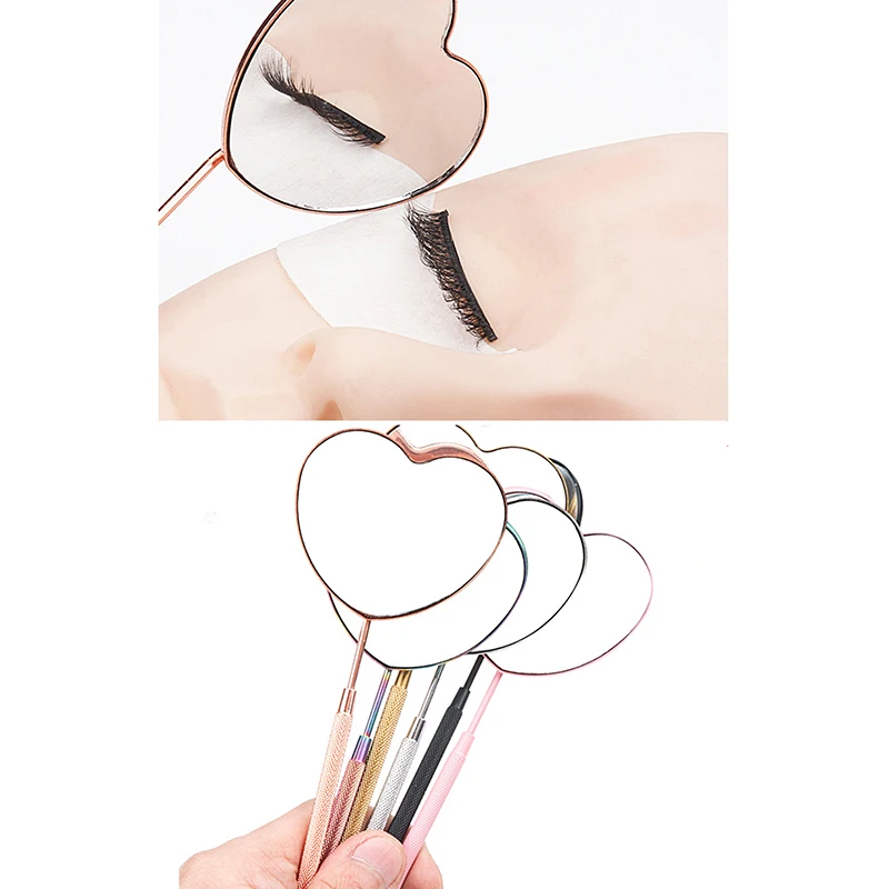 1 PCS Heart Eyelash Mirror Stainless Steel Long Handle Mirror For Checking False Lashes Extension Grafting Makeup Beauty Tools