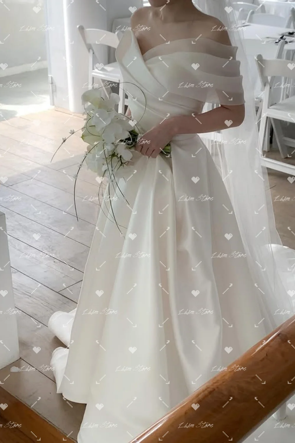 Lism Graceful Off the Shoulder Sweetheart Collar Wedding Dress A-line Sweep Train Korea Wedding Dress Photo Shoot 웨딩드레스Customize