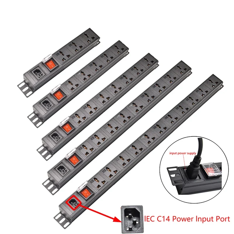 

Cabinet rack wall desktop mount PDU Power Strip Unit C14 Input power input 2-10Ways Universal Socket extension electrica