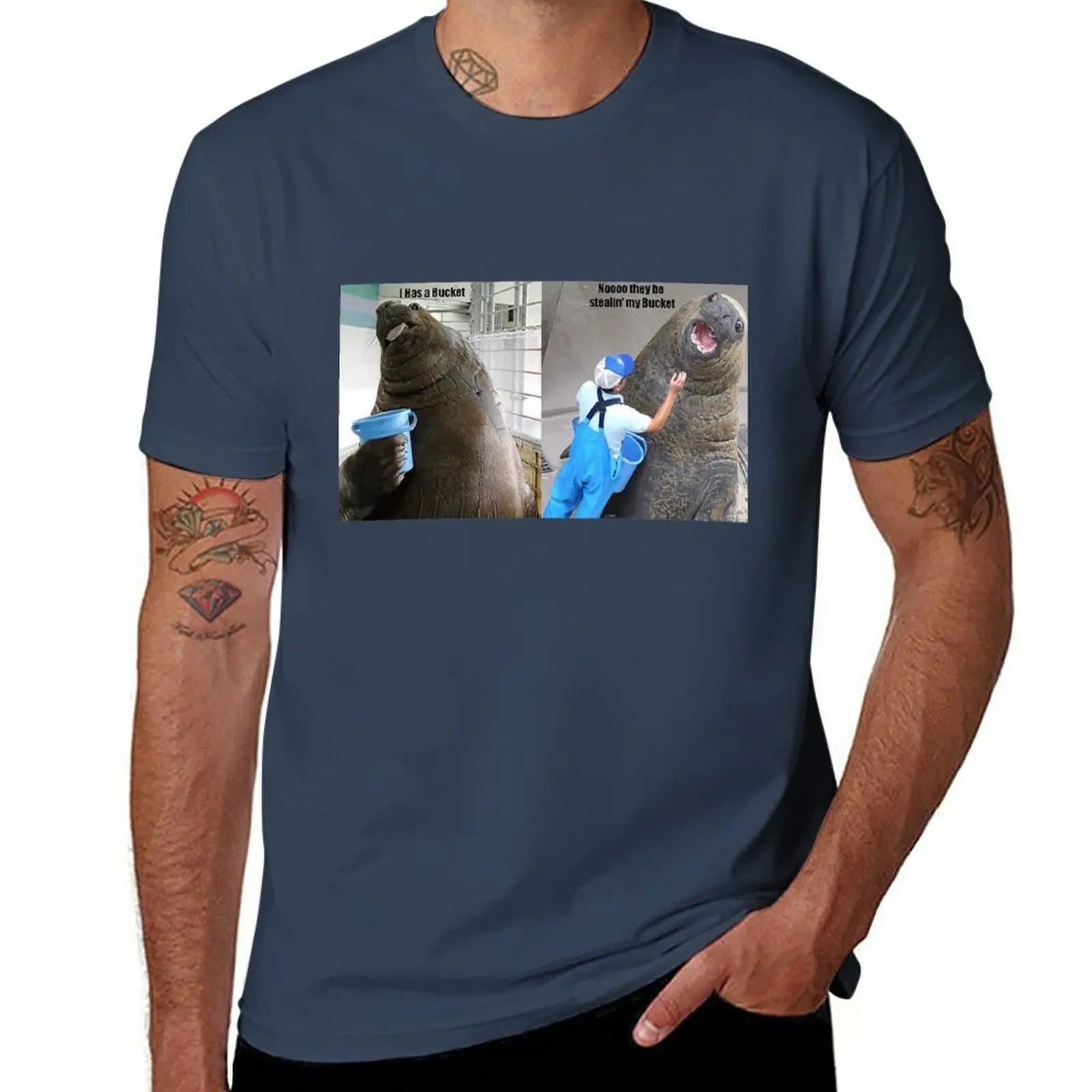 New LOLrus: I has a bucket. Nooooo, they be stealin my bucket! T-Shirt custom t shirts summer clothes men workout shirt