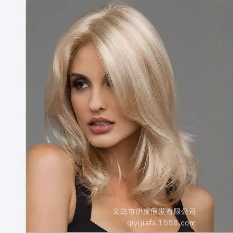 شعر مستعار من الألياف الكيميائية أنثى في المنتصف الانفجارات رقيق وأنيق المرأة شعر مستعار التجارة الخارجية النمط الأوروبي والأمريكي الذهبي Lo #2