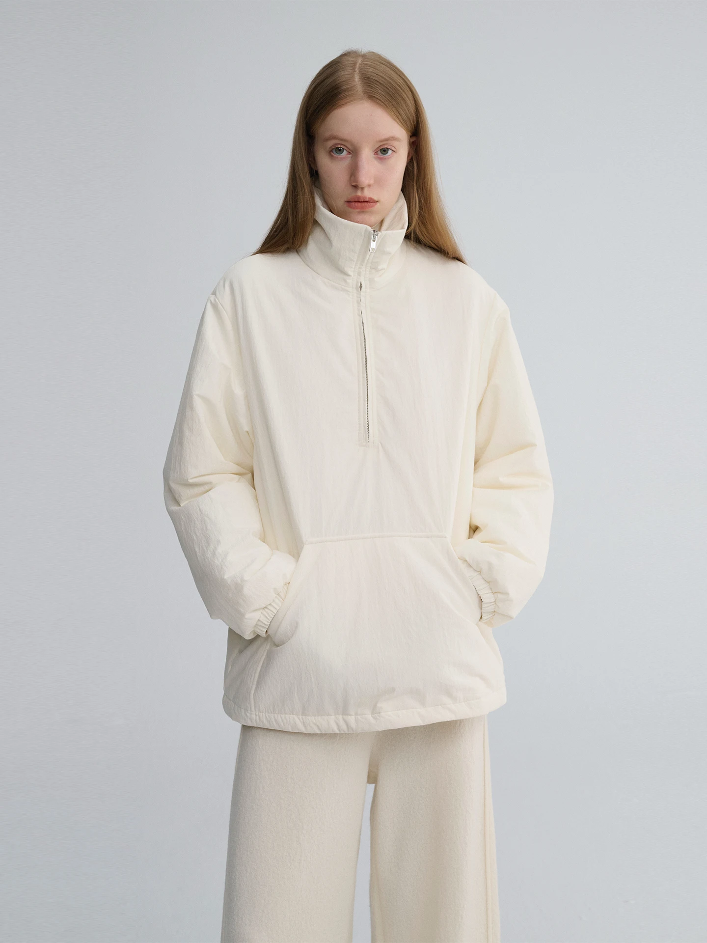 

MAISON CECILE Two-Colored Loose Warm Hooded Stand Collar Sweater Jaet with Large kets Cotton Coat Casual Commute Sle