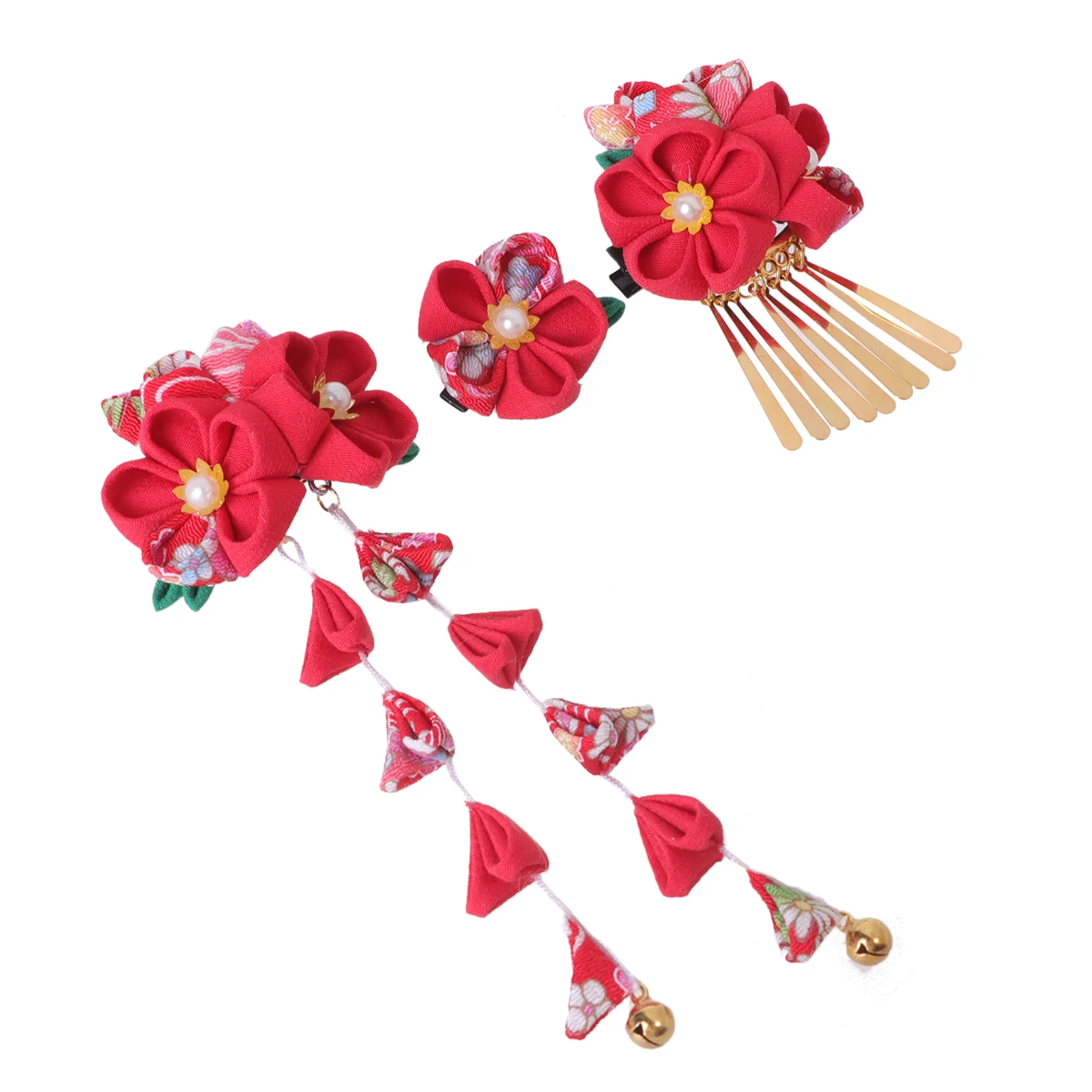 

3pcs Japanese Style Hair Clips Set Fashion Women Girls Kimono Yukata Cloth Flower Tassel Barrette Hair Decoration Gifts